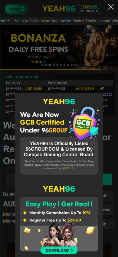 yeah96_casino_homepage_mobile