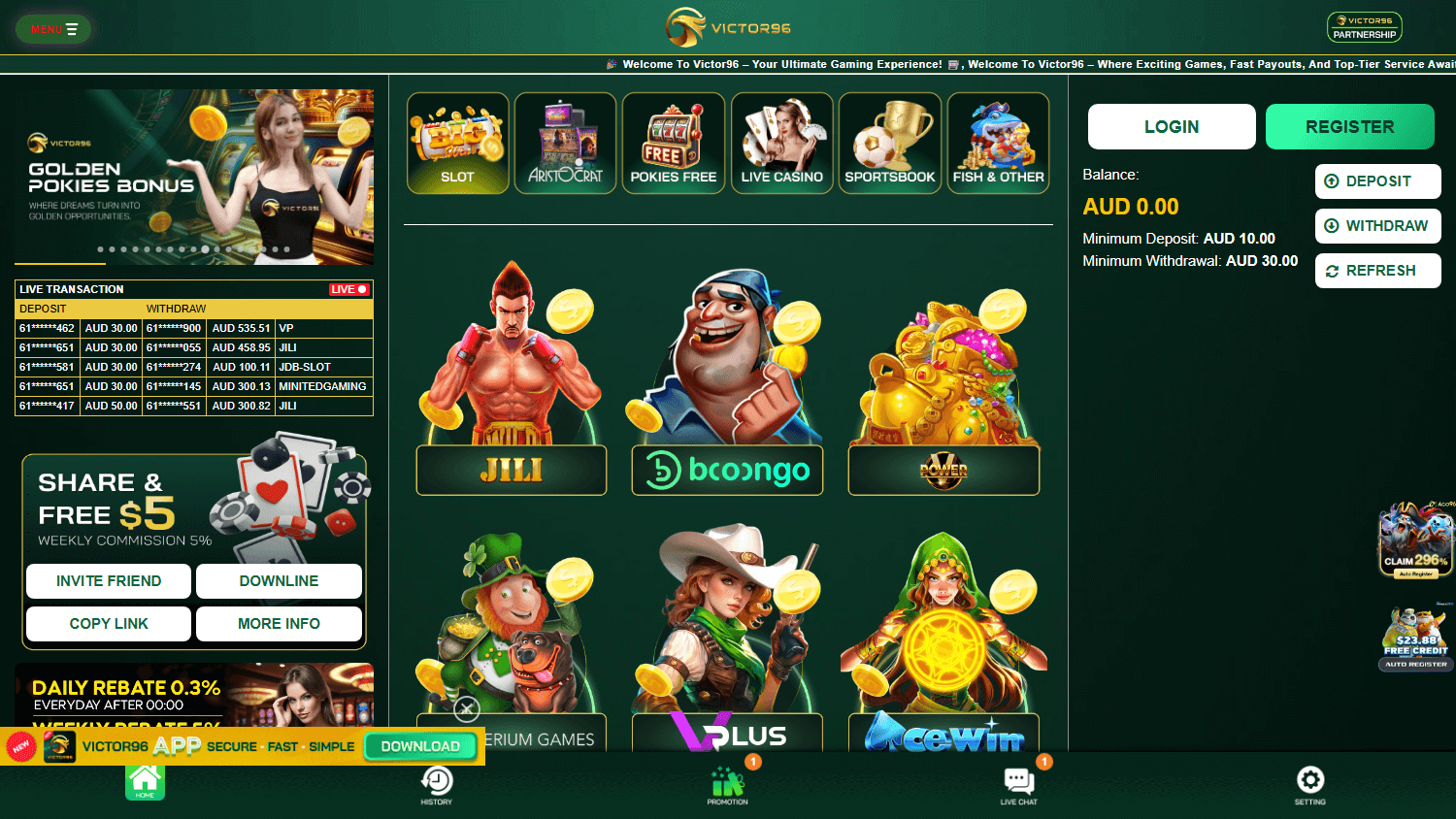 victor96_casino_homepage_desktop