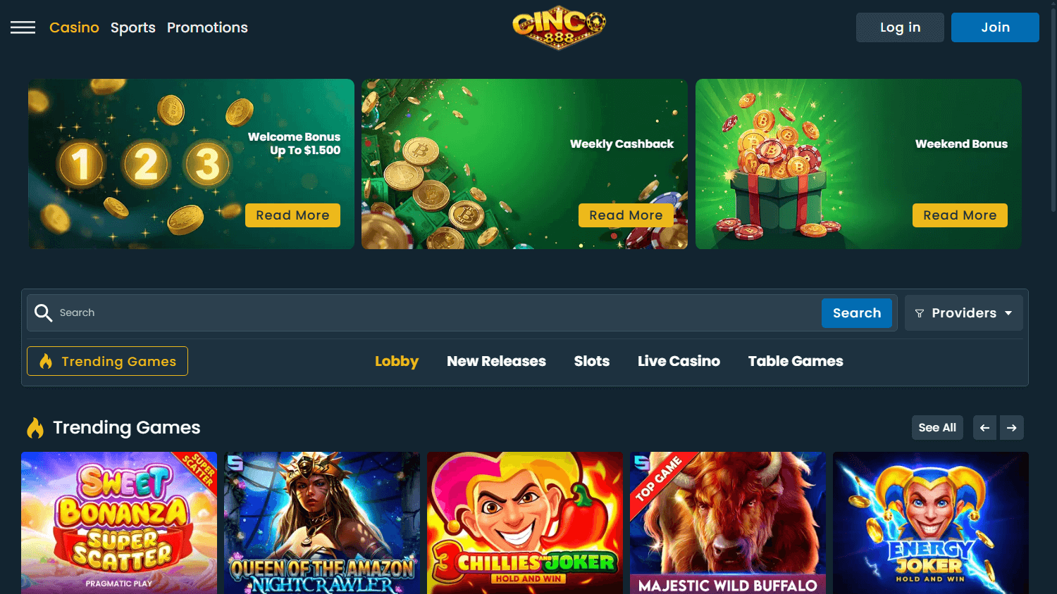 cinco888_casino_homepage_desktop