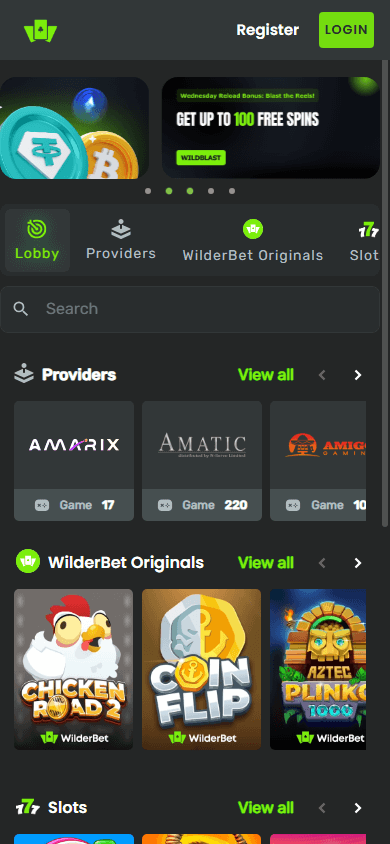 wilderbet_casino_homepage_mobile
