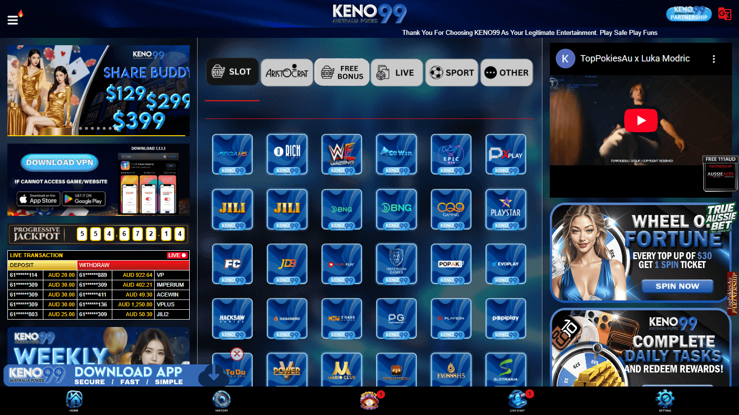keno99_casino_homepage_desktop