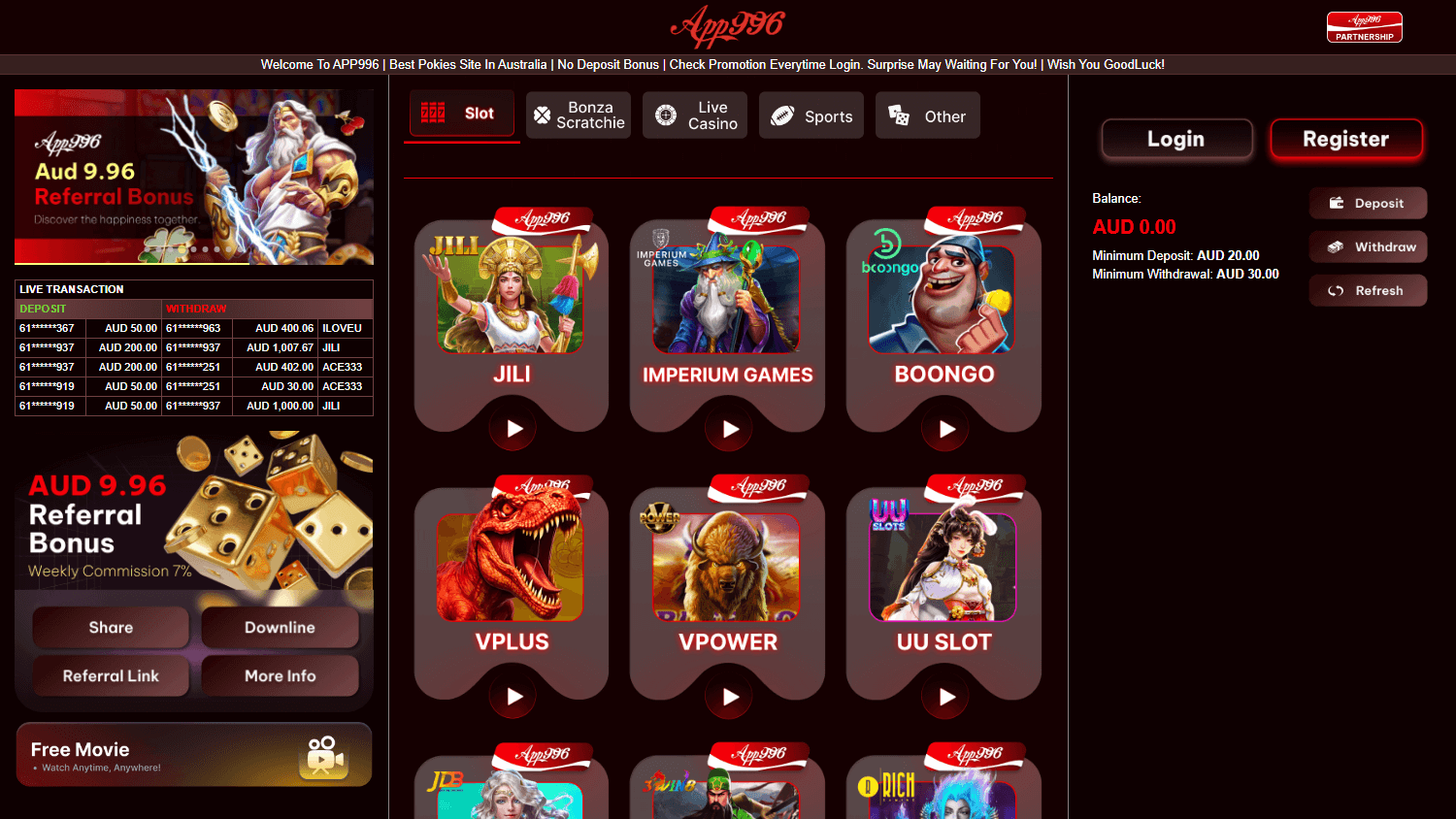 app996_casino_homepage_desktop