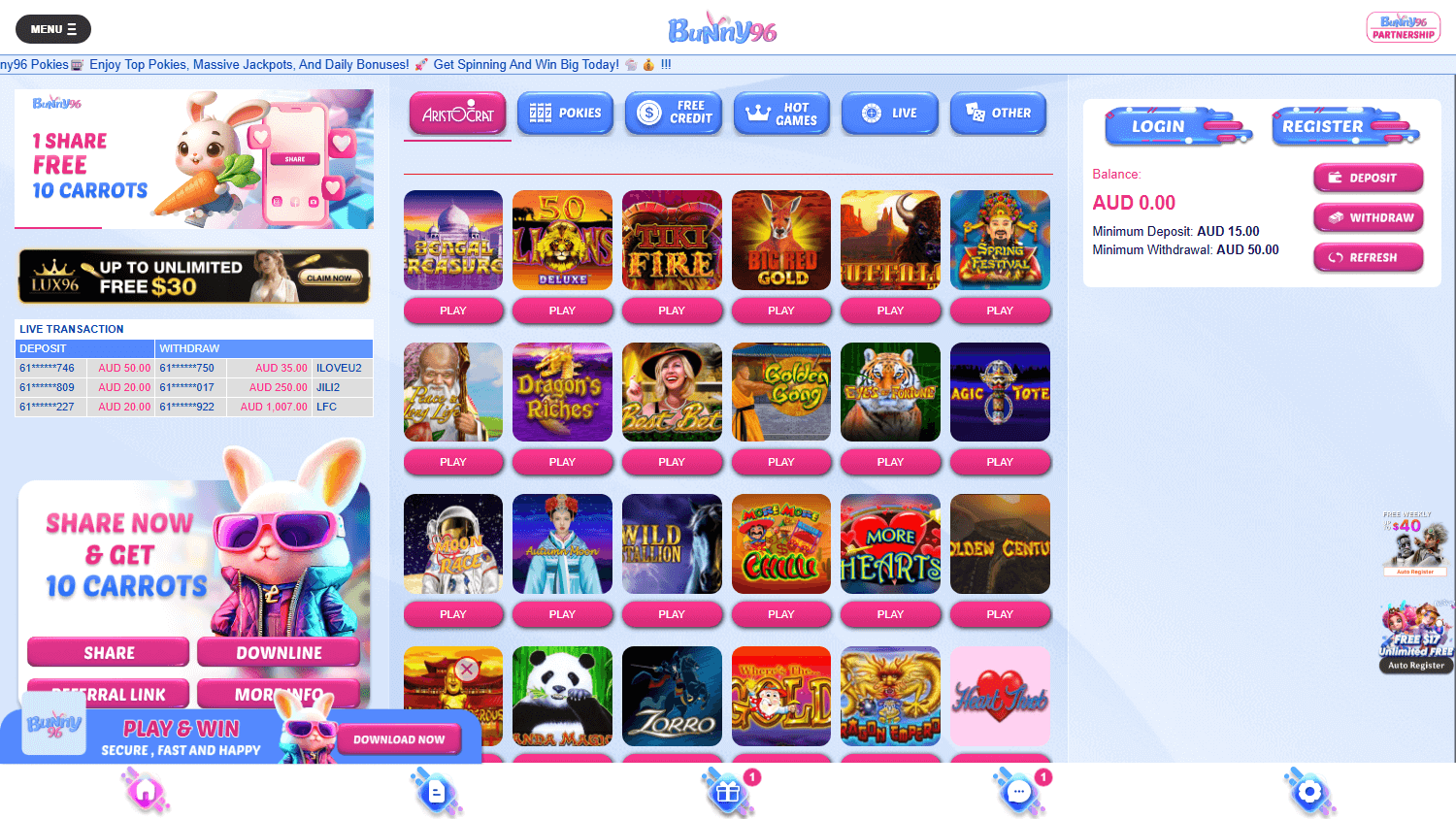 bunny96_casino_homepage_desktop