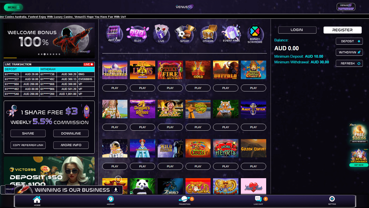 venus55_casino_homepage_desktop