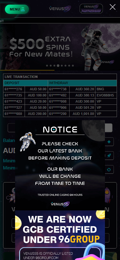 venus55_casino_homepage_mobile