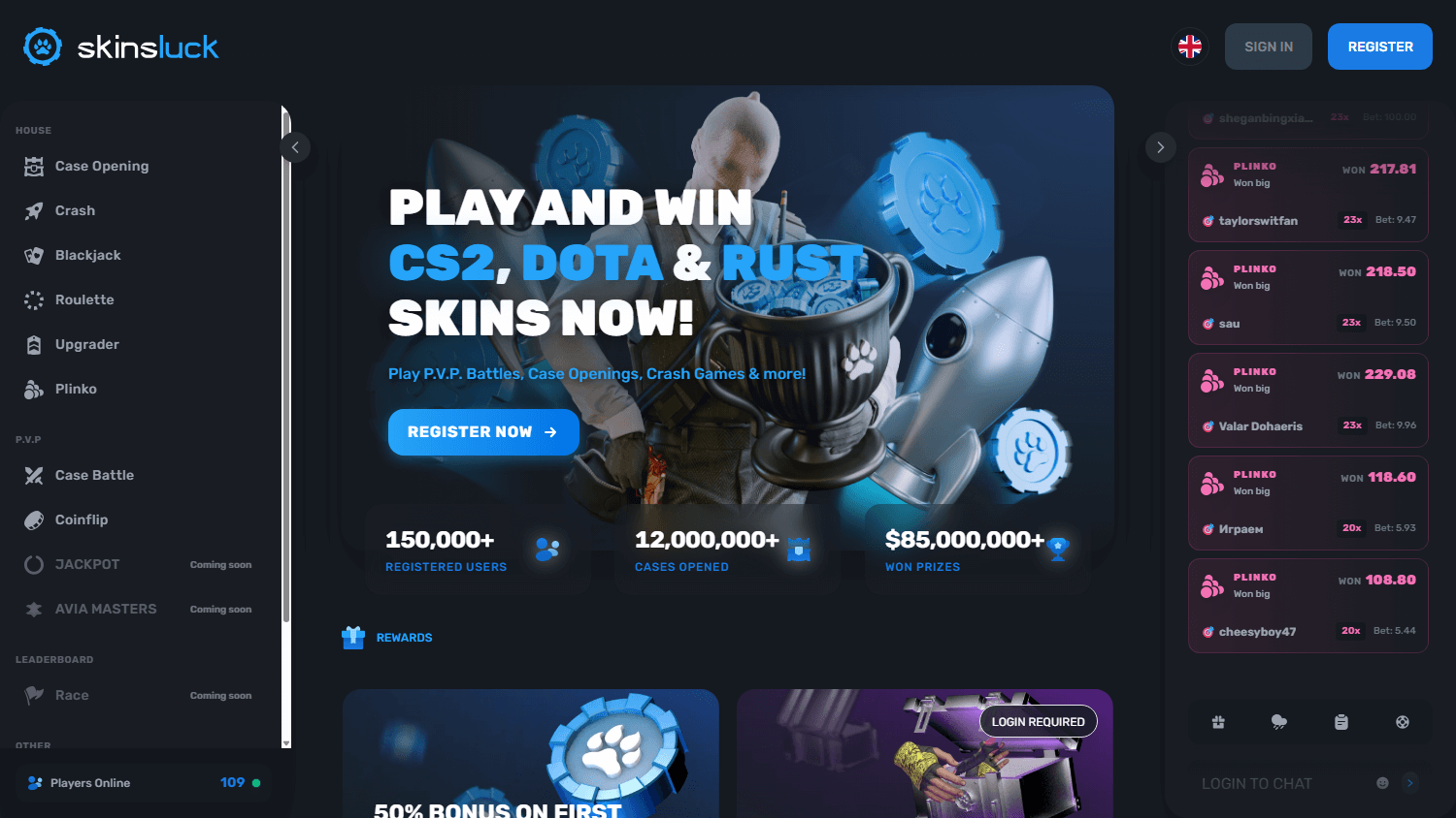 skinsluck_casino_homepage_desktop