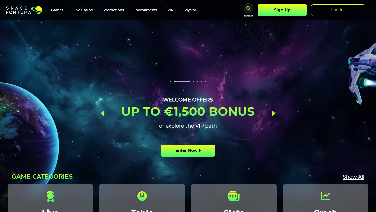 SpaceFortuna_Casino_homepage_desktop