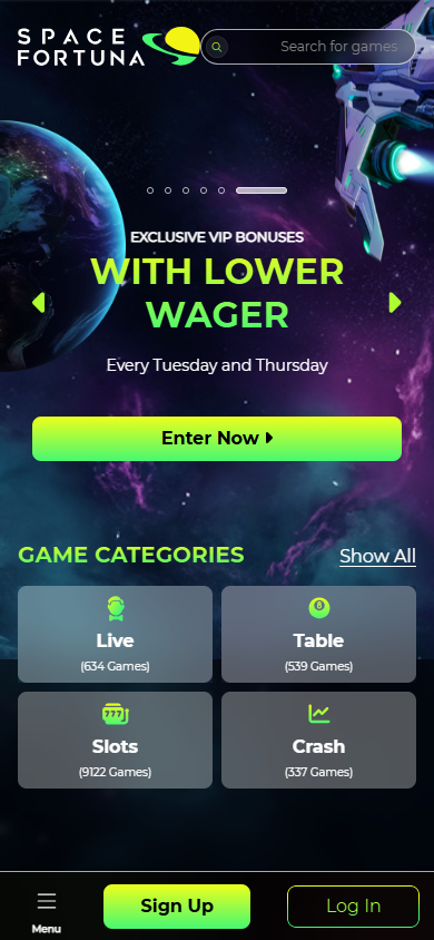 SpaceFortuna_Casino_homepage_mobile