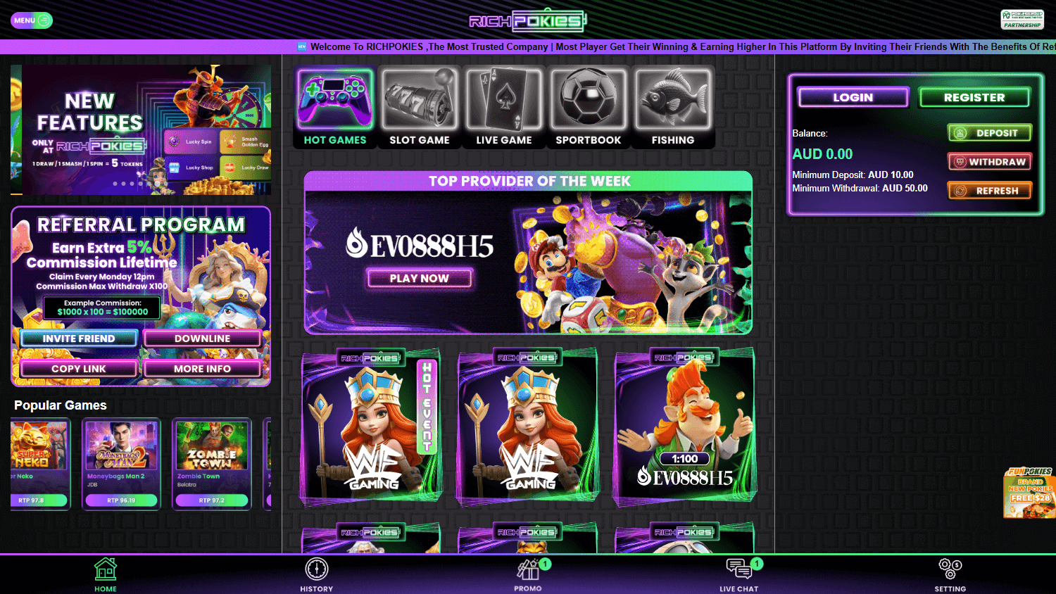 richpokies_casino_homepage_desktop