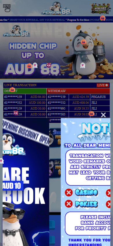 penguin88_casino_homepage_mobile