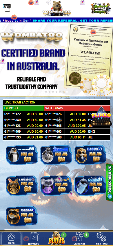 wombat88_casino_homepage_mobile