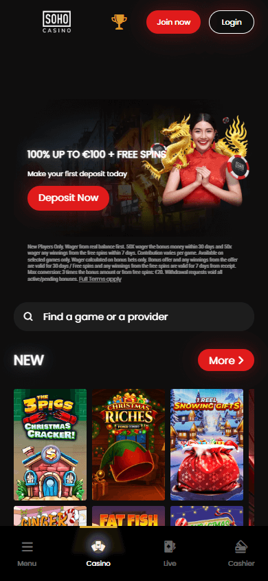 SohoCasino_homepage_mobile