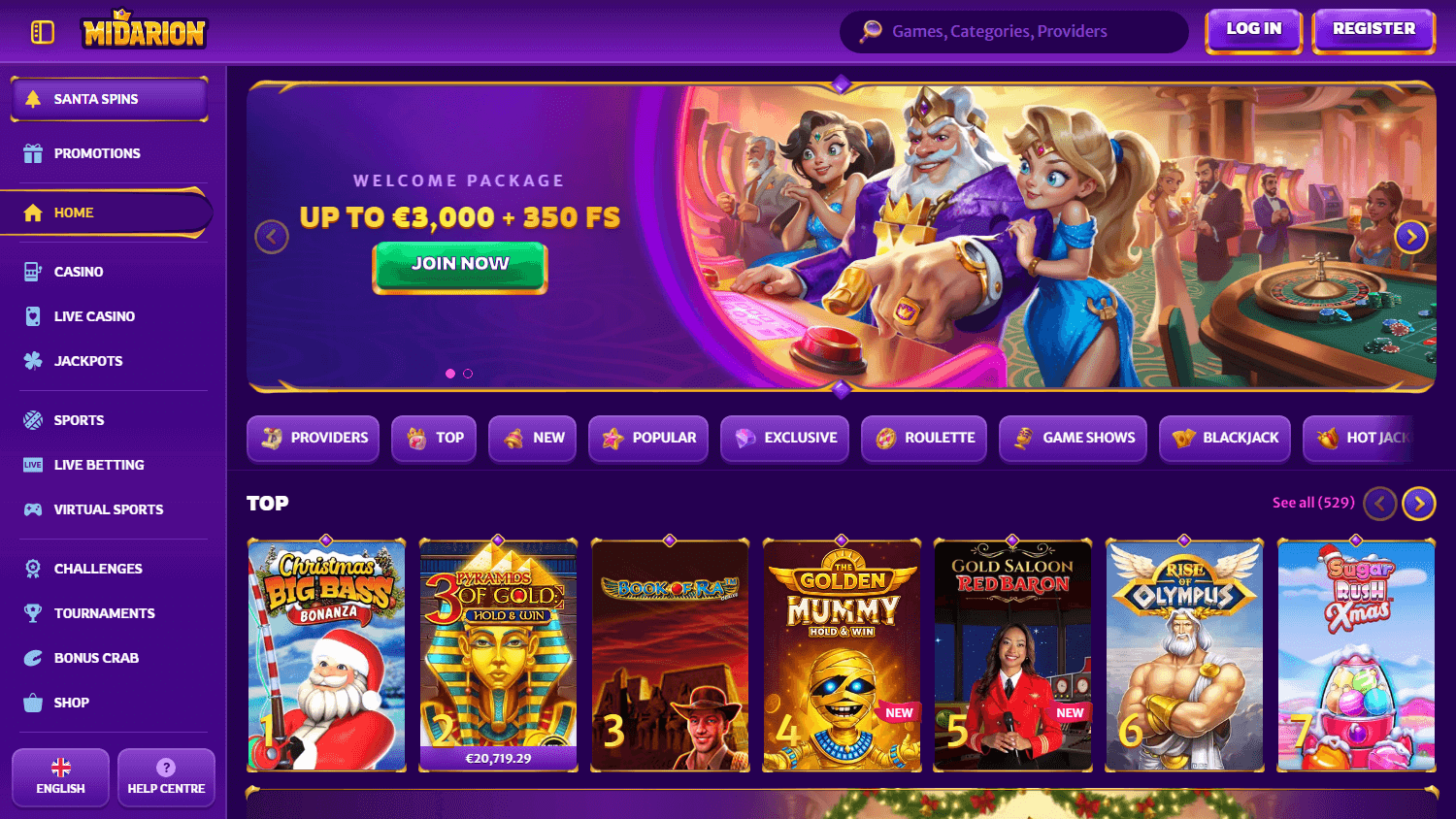 Midarion_Casino_homepage_desktop