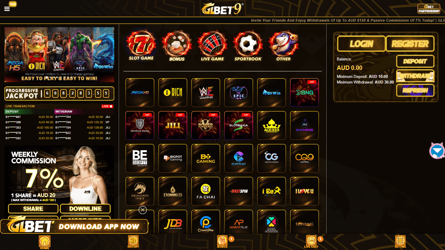 glbet9_casino_homepage_desktop