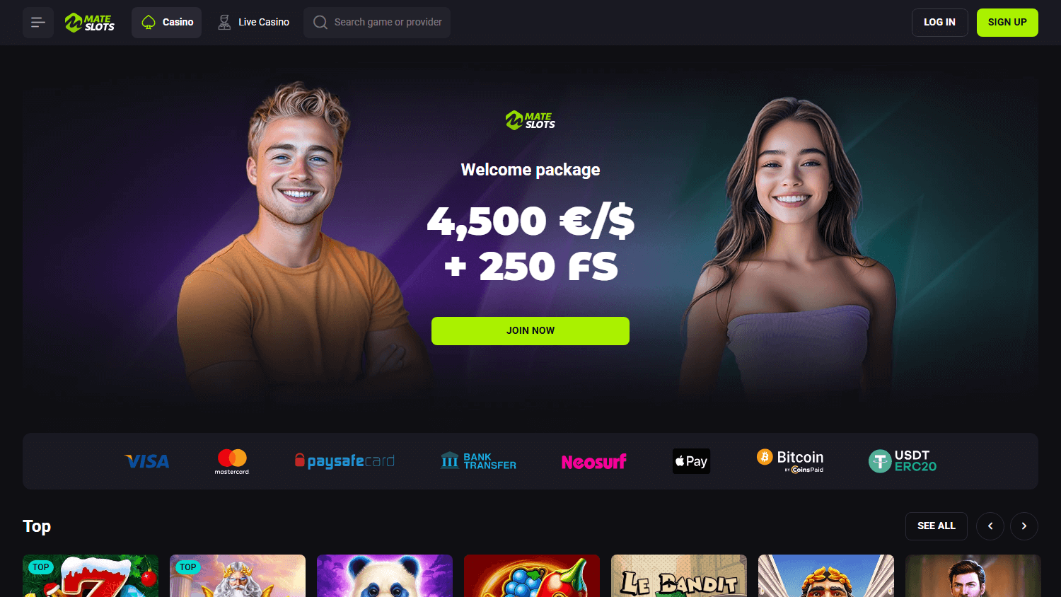 mateslots_casino_homepage_desktop