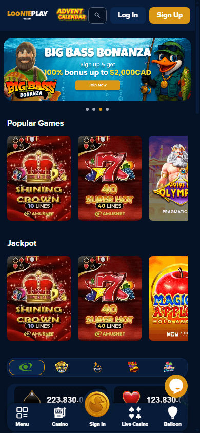 loonieplay_casino_homepage_mobile