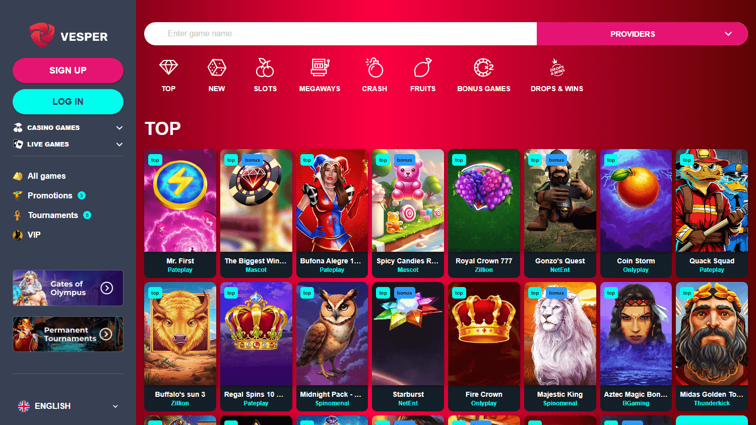 Vesper_Casino_homepage_desktop