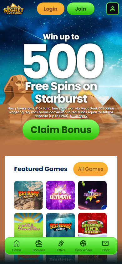Secret_Pyramids_Casino_homepage_mobile