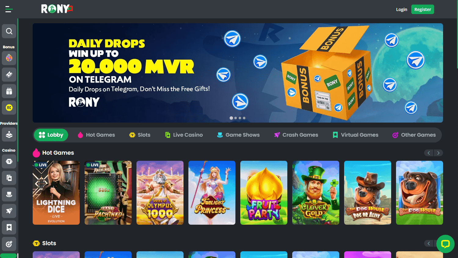 RonyBets_Casino_homepage_desktop