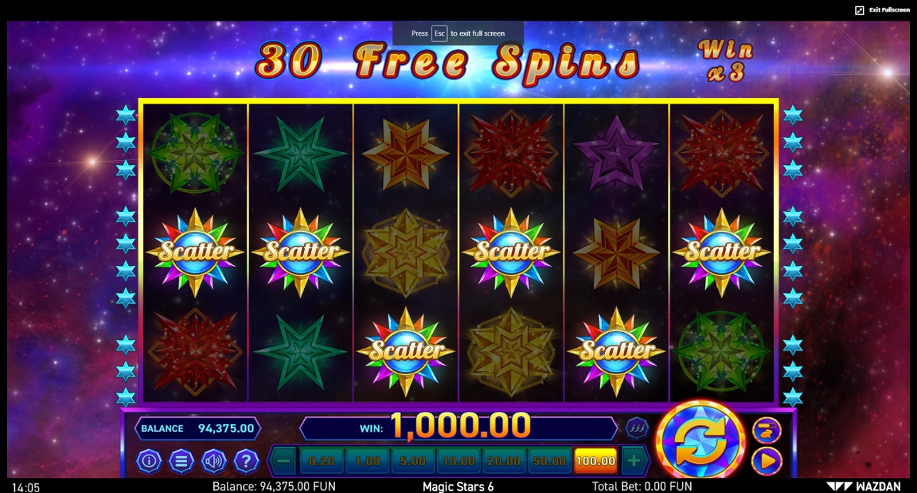 Magic Stars 6 slot 6 scatters bonus game
