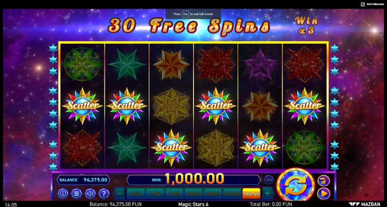 Magic Stars 6 slot 6 scatters bonus game
