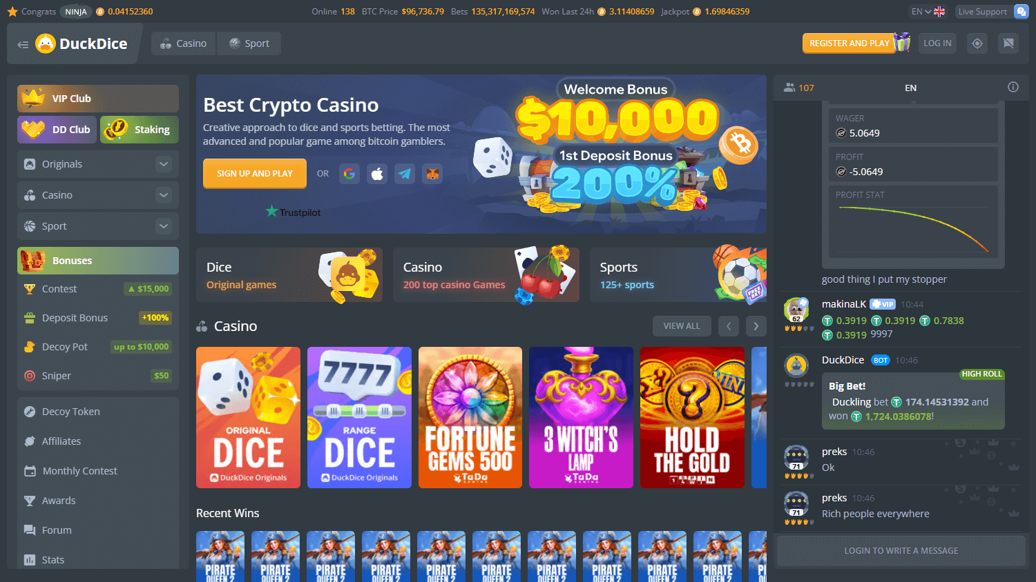 duckdice_casino_homepage_desktop