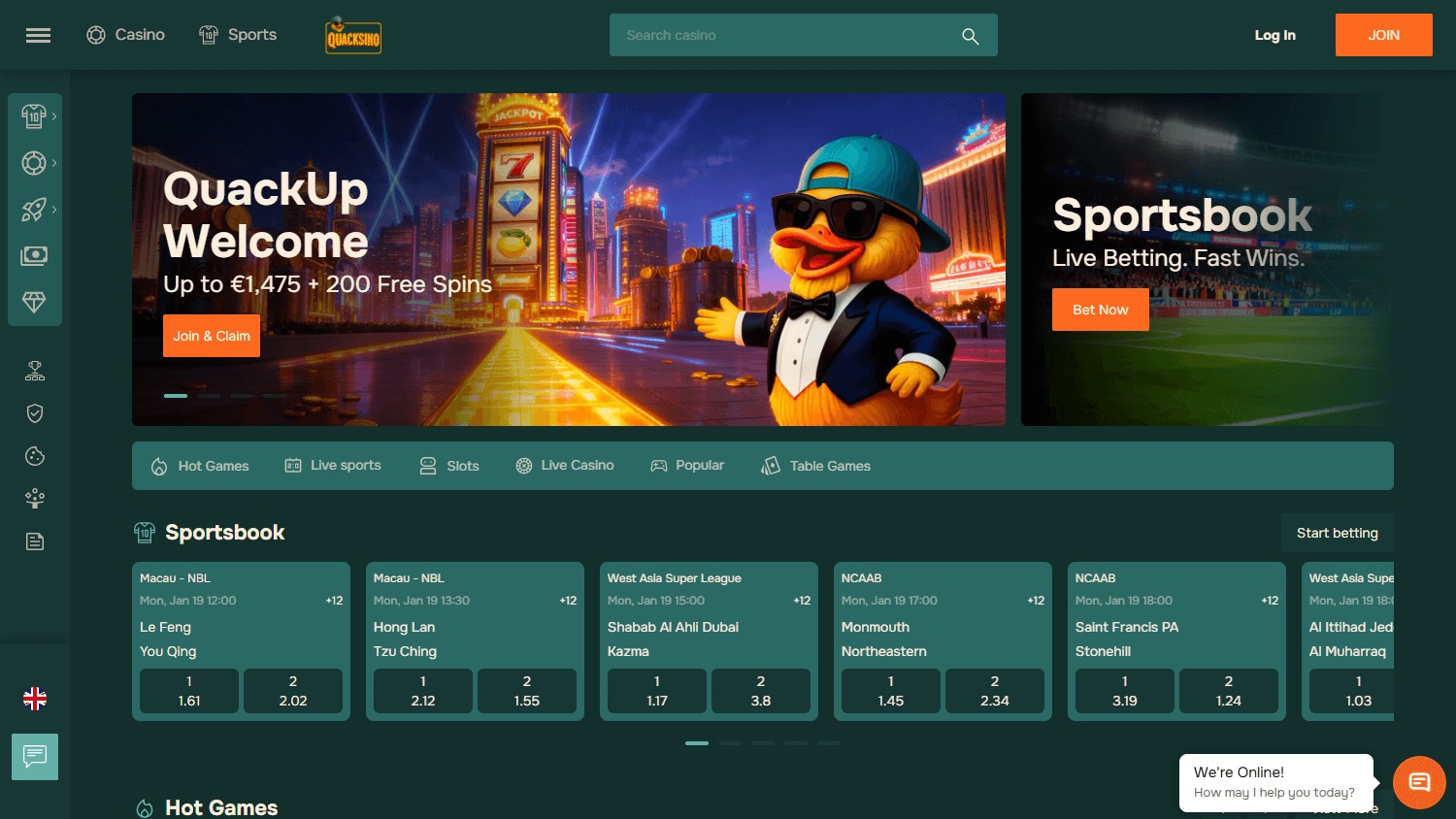 Quacksino_Casino_homepage_desktop