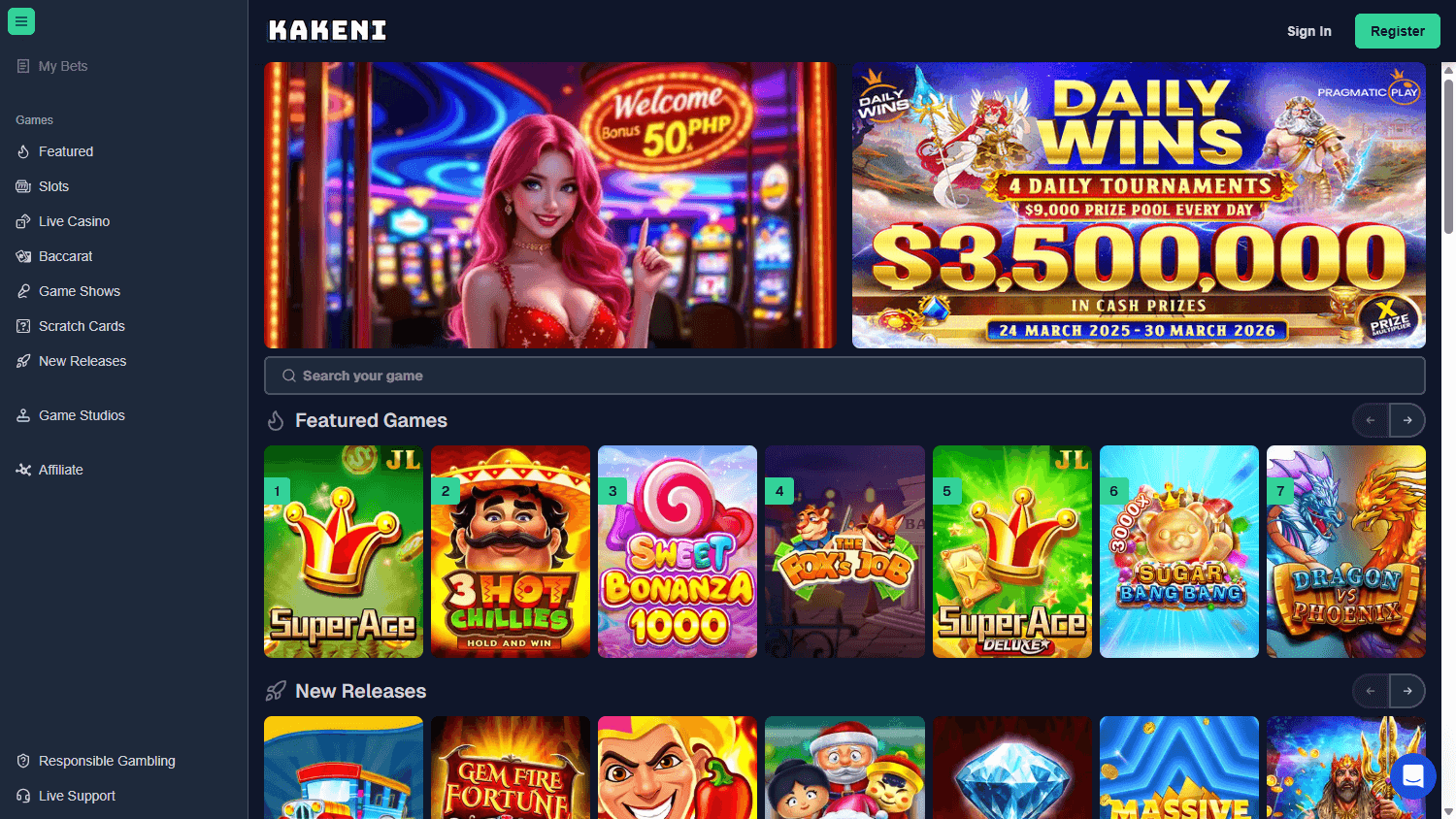 Kakeni_Casino_homepage_desktop