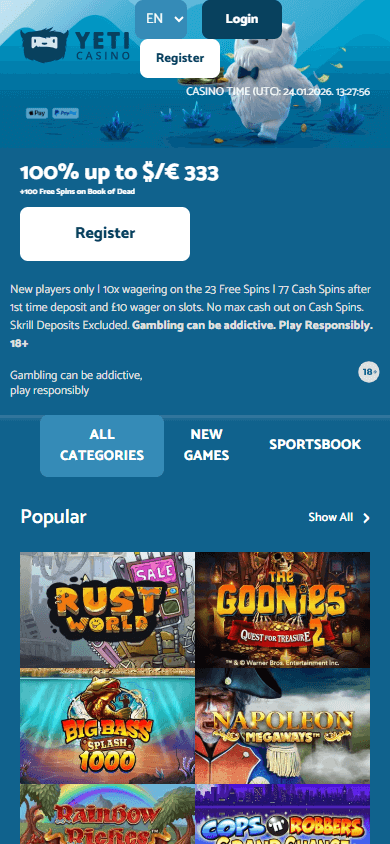 Yeti_Casino_homepage_mobile
