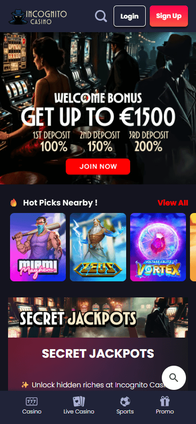 Incognito_Casino_homepage_mobile