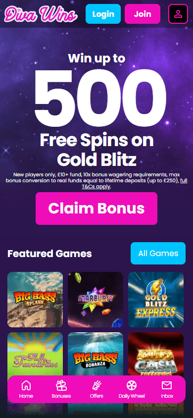 Diva_Wins_Casino_homepage_mobile
