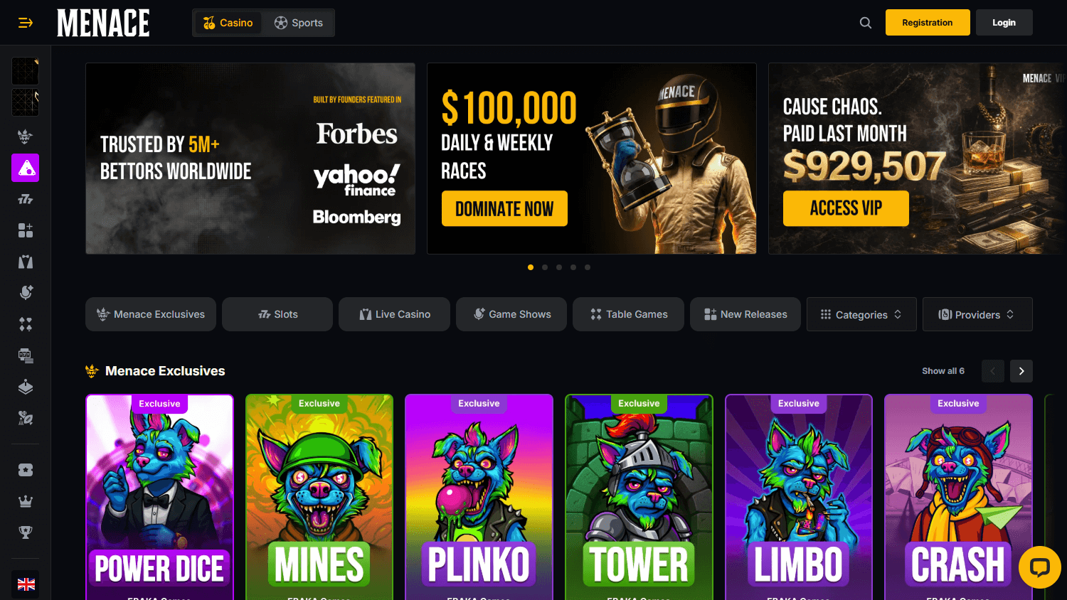 MENACE.com_Casino_homepage_desktop