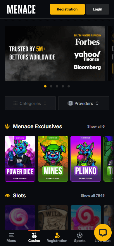 MENACE.com_Casino_homepage_mobile