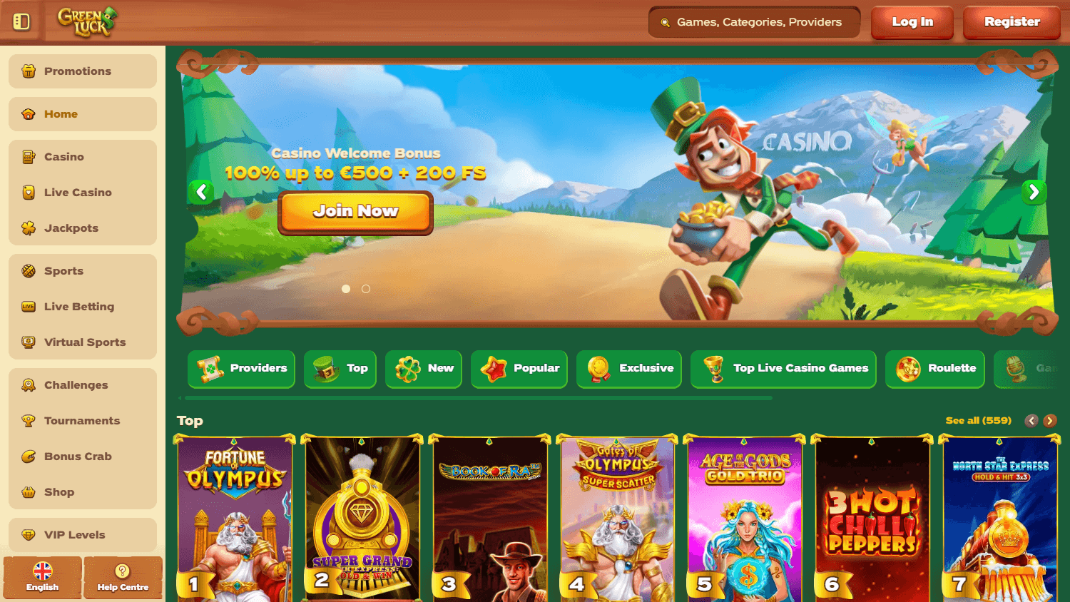 green_luck_casino_homepage_desktop