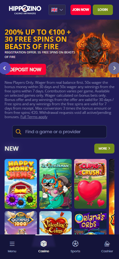 Hippozino_Casino_homepage_mobile