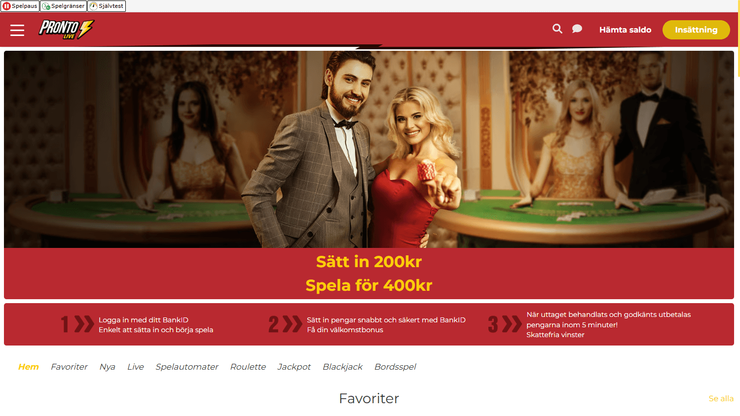 Pronto_Live_Casino_homepage_desktop