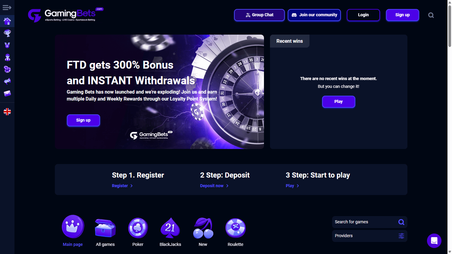 Gaming_Bets_Casino_homepage_desktop