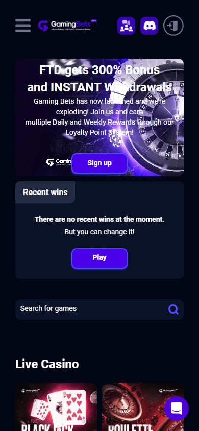 Gaming_Bets_Casino_homepage_mobile