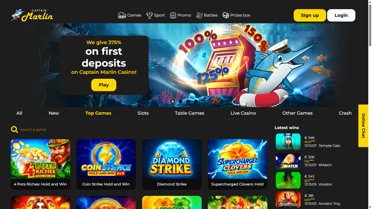 Captain_Marlin_Casino_homepage_desktop