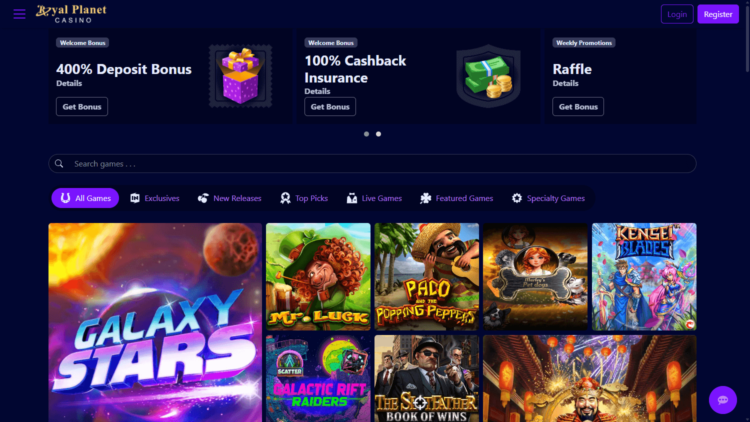 Royal_Planet_Casino_homepage_desktop
