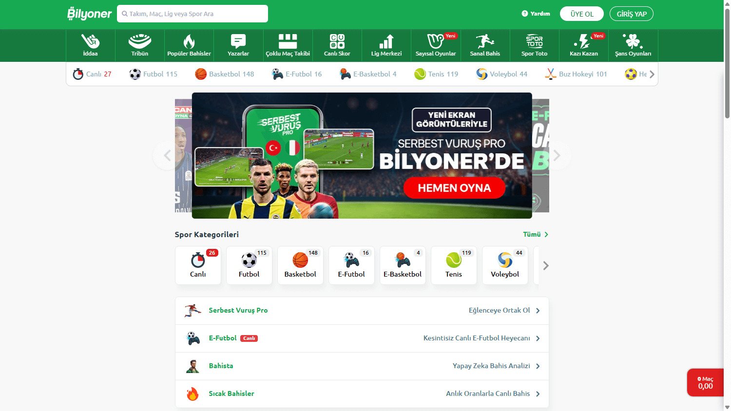 Bilyoner_Casino_homepage_desktop