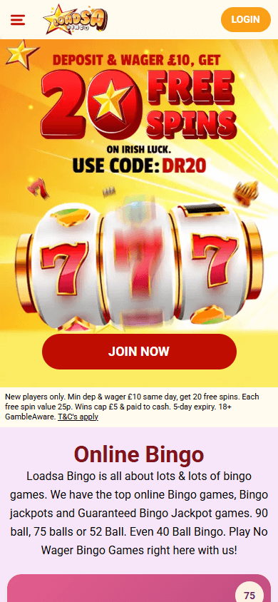 Loadsa_Bingo_Casino_homepage_mobile