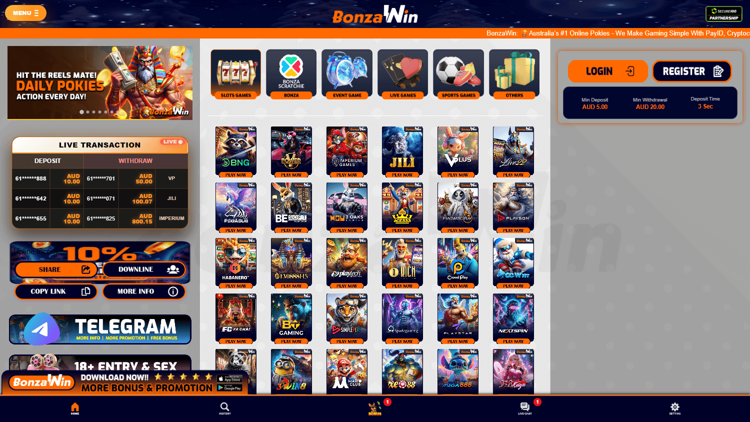 BonzaWin_Casino_homepage_desktop