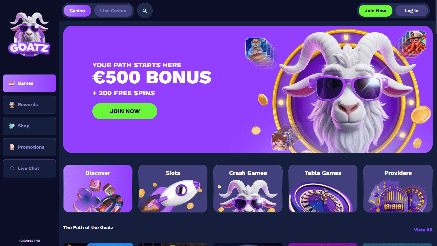 GOATZ_Casino_homepage_desktop