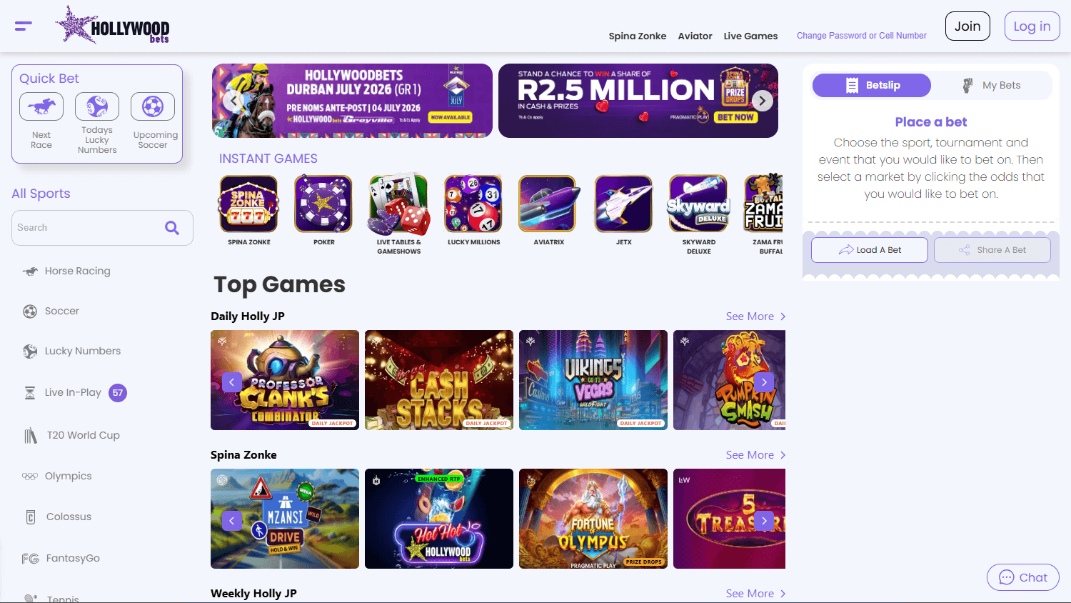 Hollywoodbets_Casino_ZA_homepage_desktop