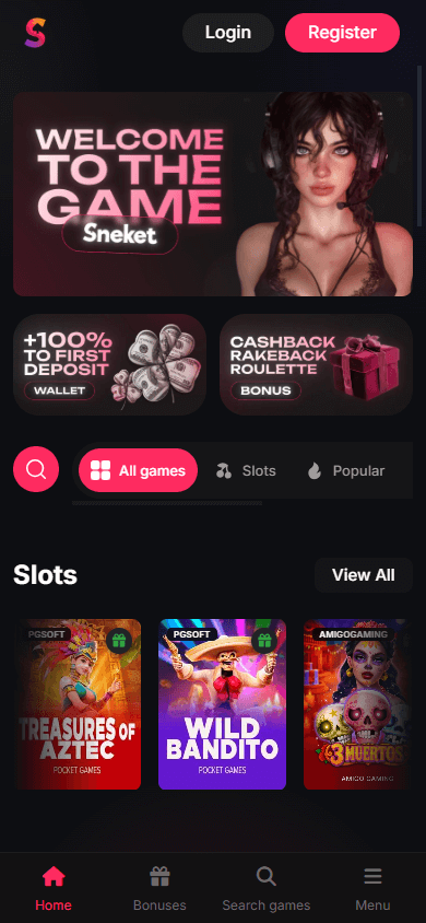 Sneket_Casino_homepage_mobile