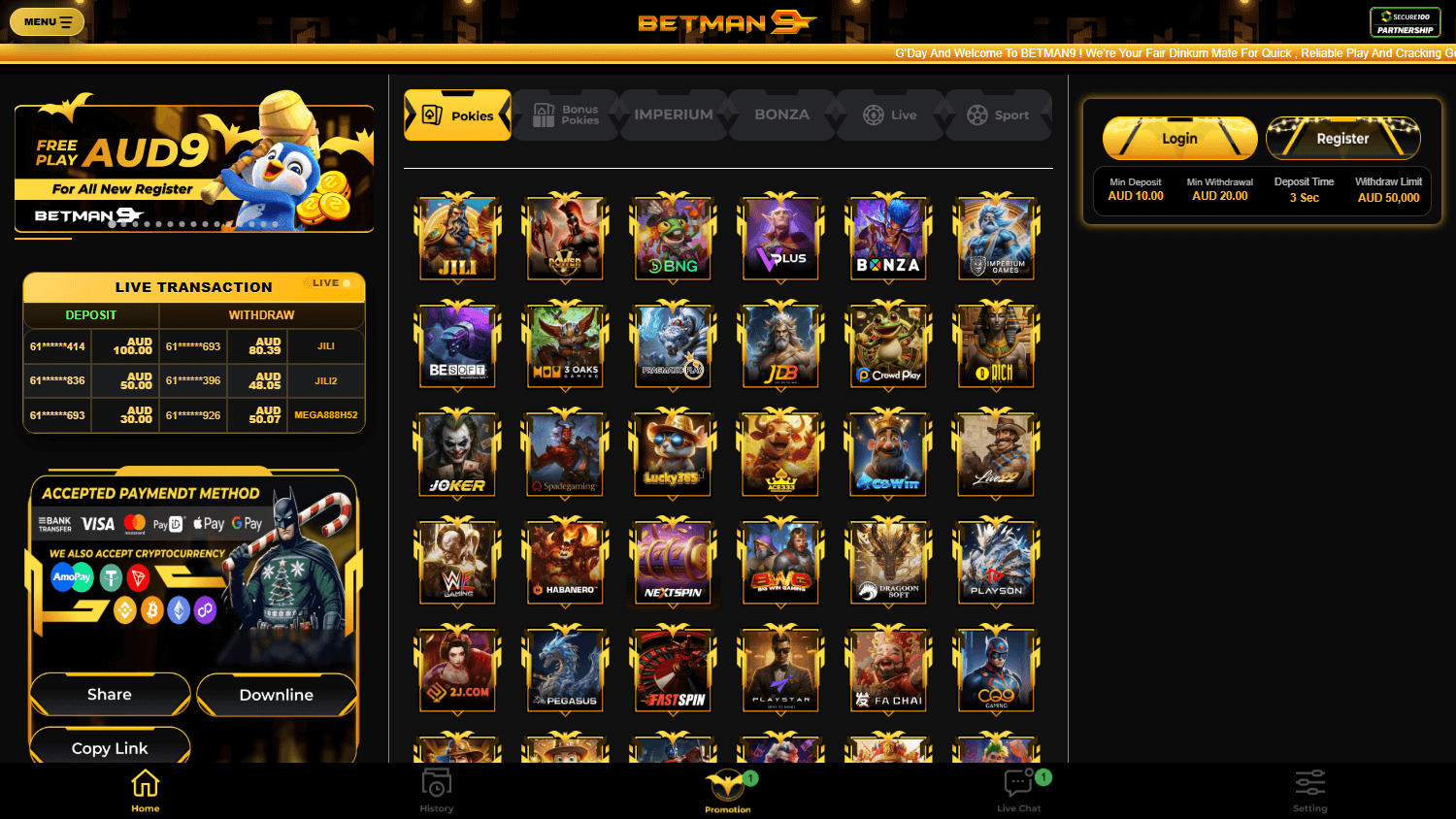 Betman9_Casino_homepage_desktop