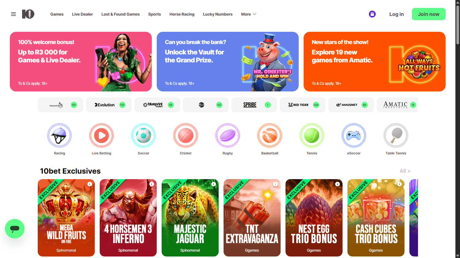 10bet_casino_za_homepage_desktop