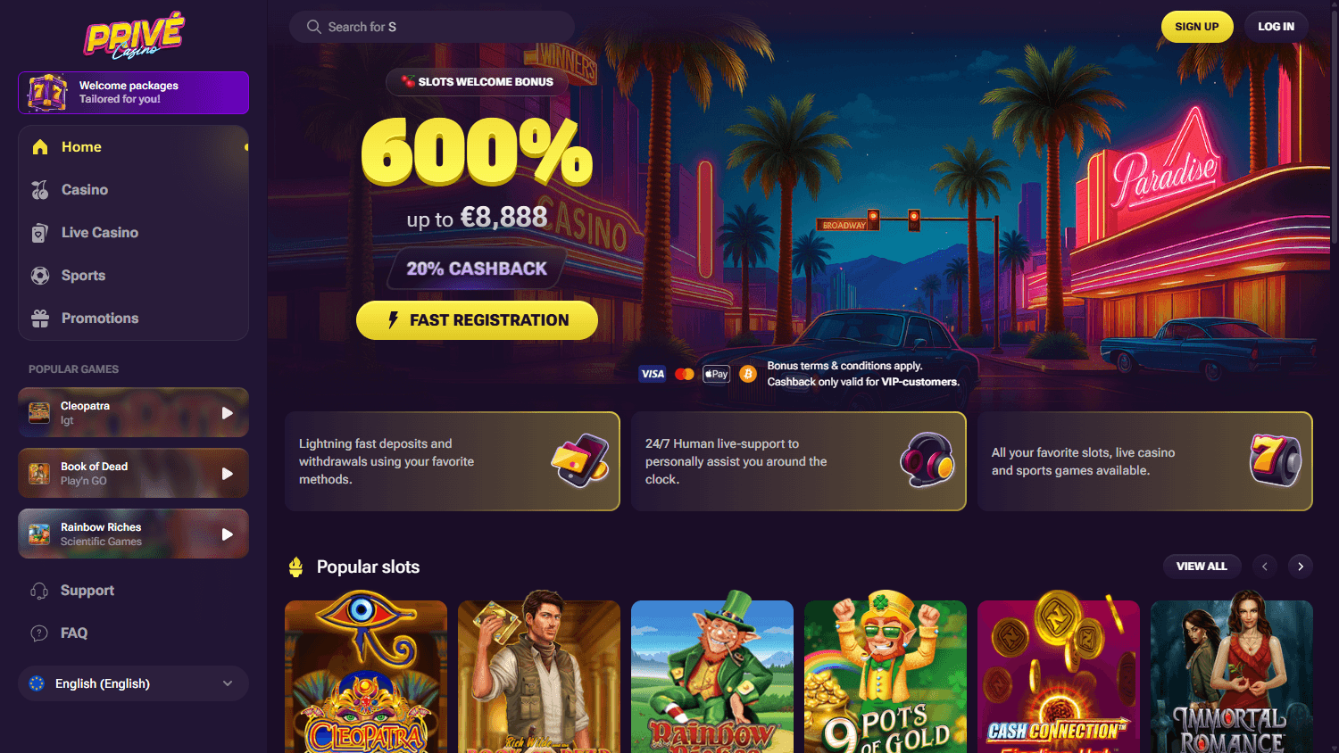 Prive_Casino_homepage_desktop