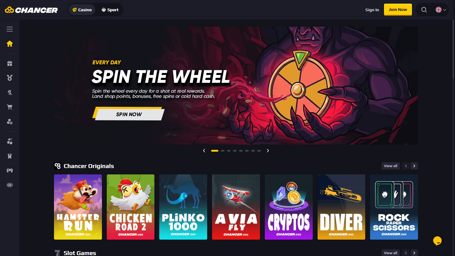 Chancer_Casino_homepage_desktop